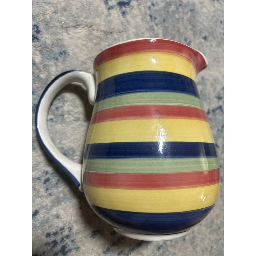 Swirl Water Pitcher Ceramic Handpainted Multicolor Rainbow Stripes 8